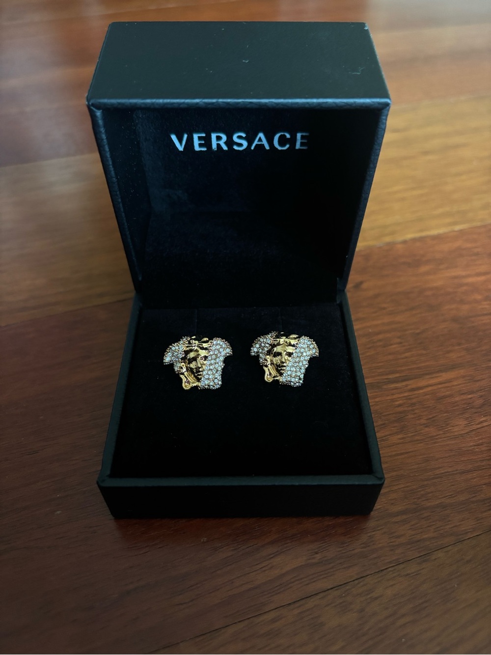 Versace Gold and Crystal Medusa Head Earrings - Picture 5 of 6